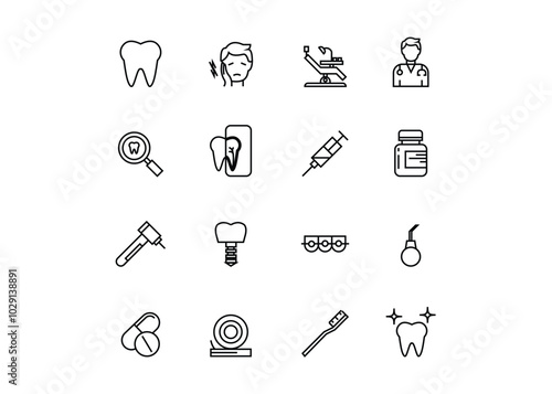 Set of icons for dentistry. Editable stroke. Vector illustration	