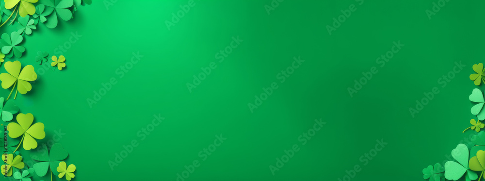 A St. Patrick's Day banner with a paper-cut four-leaf clover on a green background. With a place to copy the text. A St. Patrick's Day banner with a paper-cut four-leaf clover on a green background. With a place to copy the text.