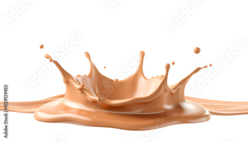 Chocolate milk crown splashes wave isolated. 3D render illustration isolated with white highlights, png