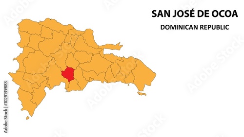 San José de Ocoa Map is highlighted on the Dominican Republic map with detailed state and region outlines.