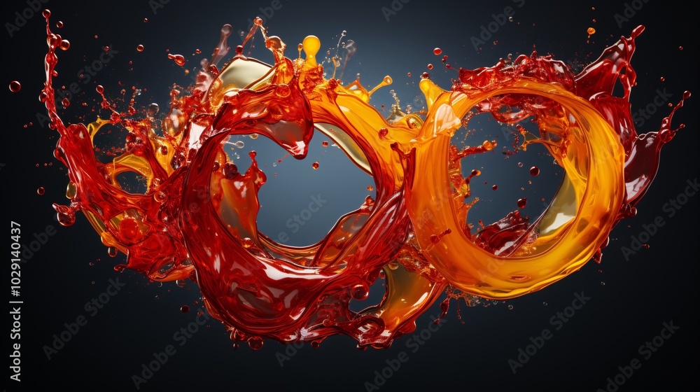 Red and yellow oily splashes creating a perfect ring pattern Red and yellow oily splashes creating a perfect ring pattern