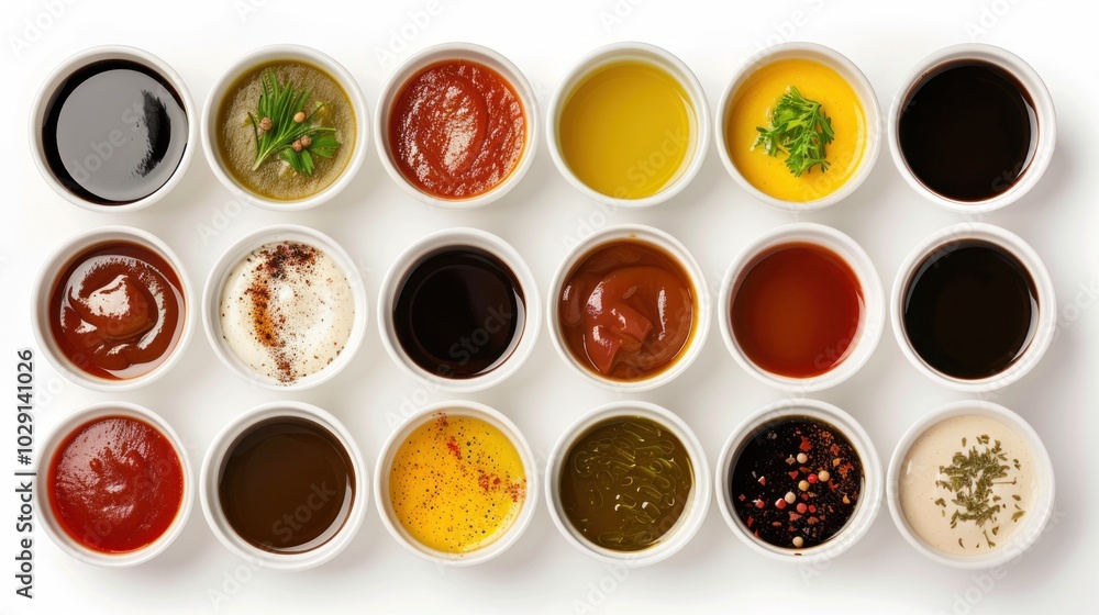 Collection of different sauces isolated on white background with clipping path Collection of different sauces isolated on white background with clipping path