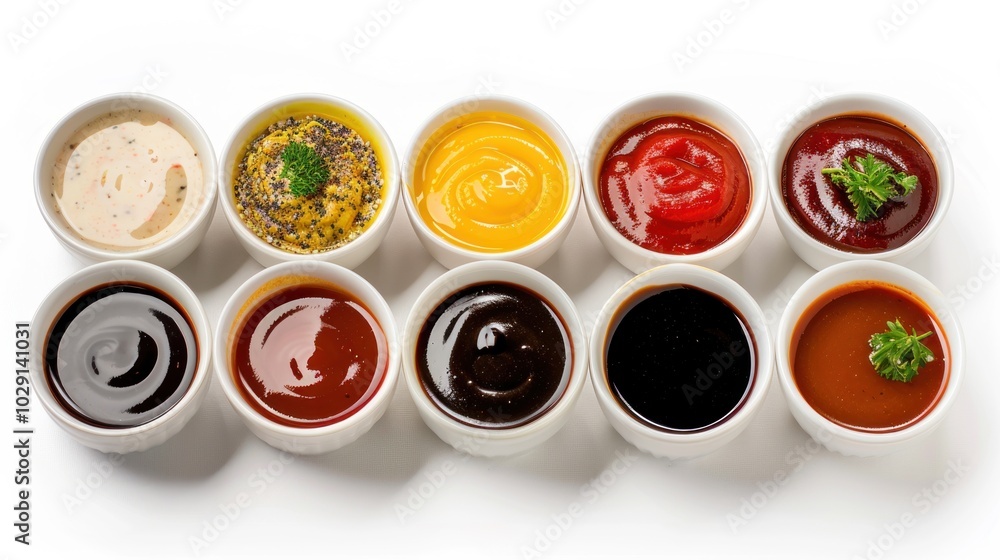 Collection of different sauces isolated on white background with clipping path Collection of different sauces isolated on white background with clipping path