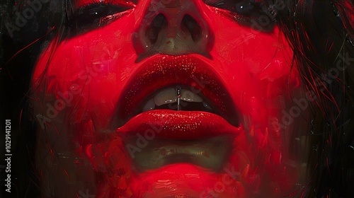 Intense Red Lips Portrait: A Close-Up Study of Beauty and Expression