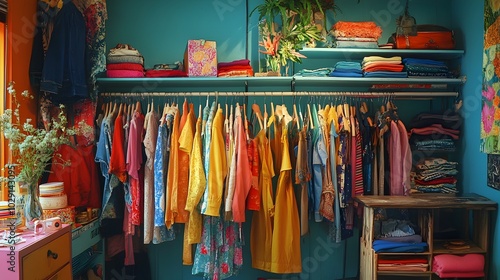 Vibrant Thrift Store Clothi...