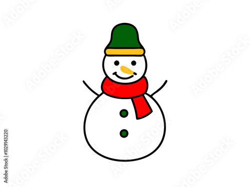 a Snowman with a scarf and hat outline vector art illustration design on a white background.