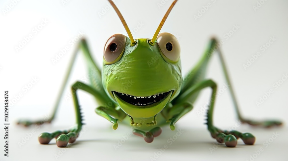 Cute smiling grasshopper, funny cartoon character isolated on white background Cute smiling grasshopper, funny cartoon character isolated on white background
