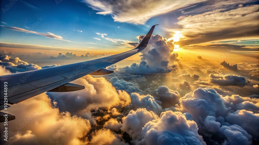 Naklejka premium Scenic View Over Clouds from an Aircraft Wing