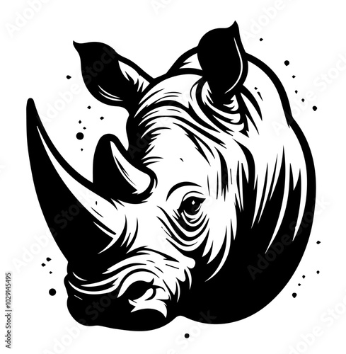 detailed rhinoceros illustration black vector