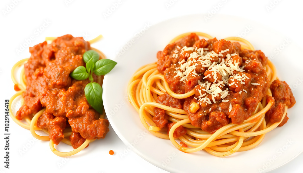 Pasta with Bolognese sauce isolated with white highlights, png Pasta with Bolognese sauce isolated with white highlights, png