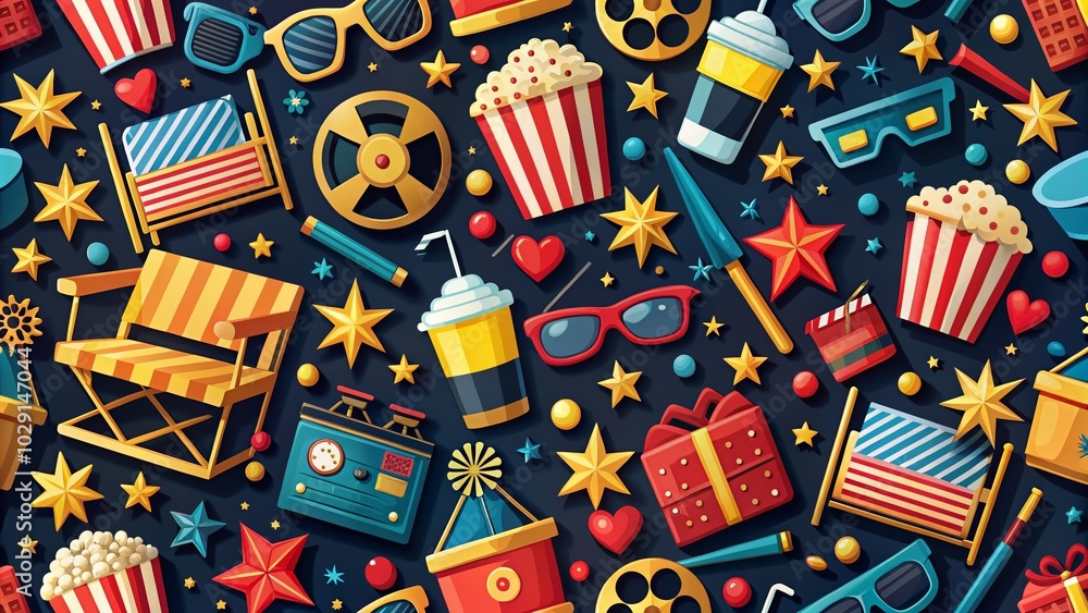 Obraz premium Seamless Cinema Icons Pattern for Creative Projects and Design