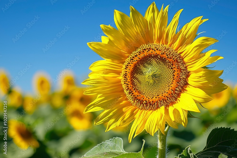 A Vibrant Sunflower in Full Bloom Against a Blue Sky A Vibrant Sunflower in Full Bloom Against a Blue Sky