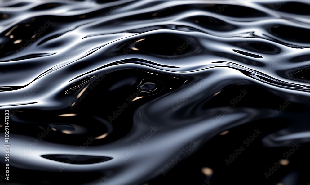 Abstract rendering of dark ferromagnetic fluid pulsating and moving, reflecting ripples, showcasing modern nanotechnology materials, Generative Ai Abstract rendering of dark ferromagnetic fluid pulsating and moving, reflecting ripples, showcasing modern nanotechnology materials, Generative Ai