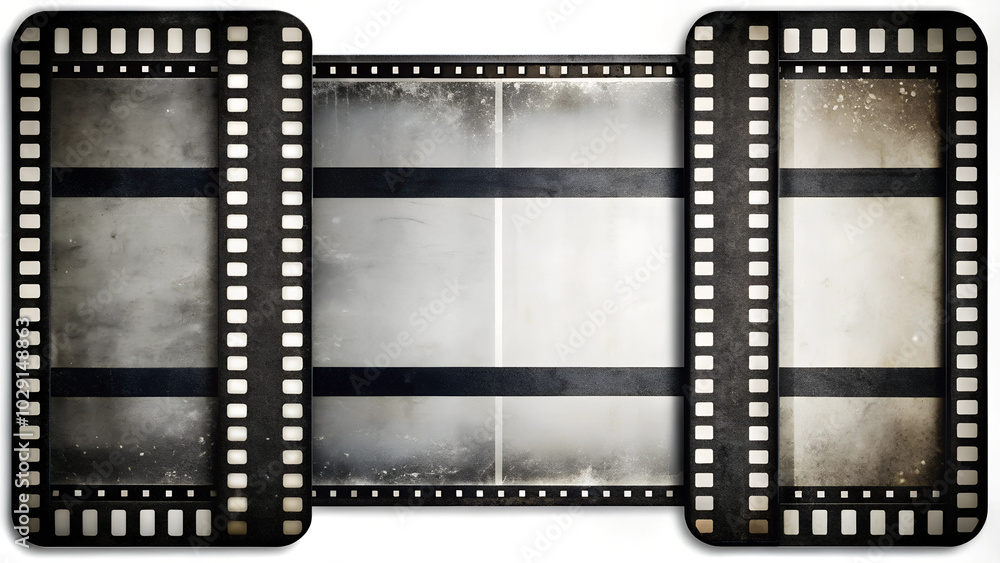 Obraz premium Vintage film strip frame with empty space for text and faded texture on a white background