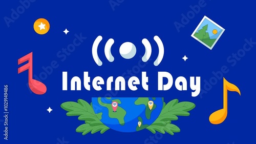 Internet day text animation earth background