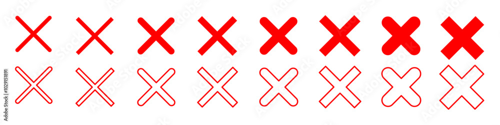 Fototapeta premium Red Cross marks. Cross icon. Negative selection mark. Vector illustration.