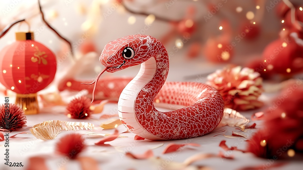 A cute paper-cut snake playing around A cute paper-cut snake playing around