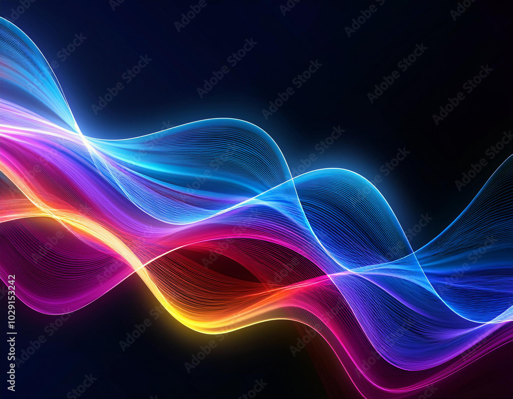 Naklejka premium Soft Neon Waves in burgundy Colors on a dark Background. Futuristic Wallpaper 