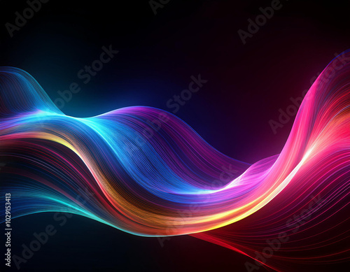 Wallpaper Mural Soft Neon Waves in burgundy Colors on a dark Background. Futuristic Wallpaper  Torontodigital.ca