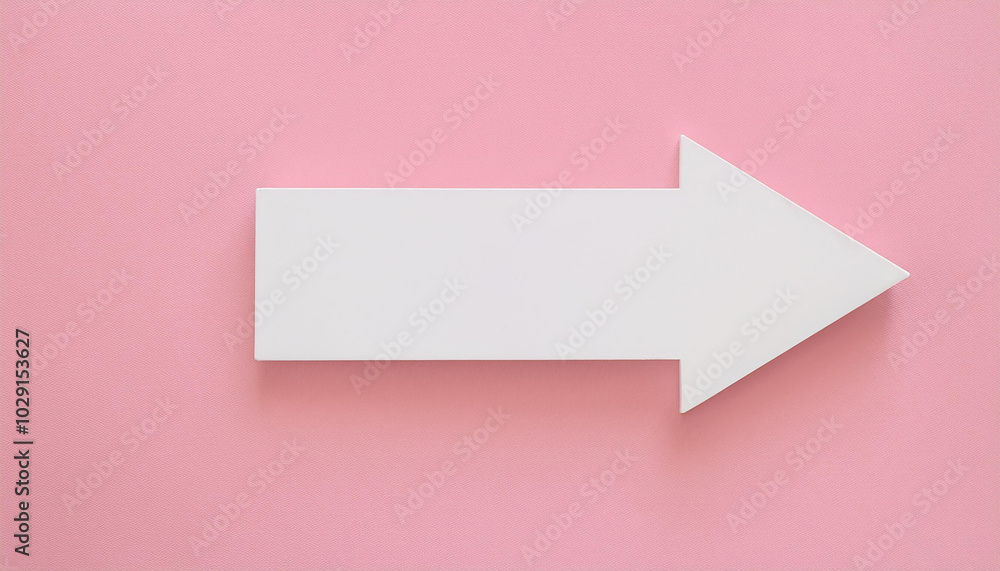 White arrow on pink background. 3D rendering. White arrow on pink background. 3D rendering.