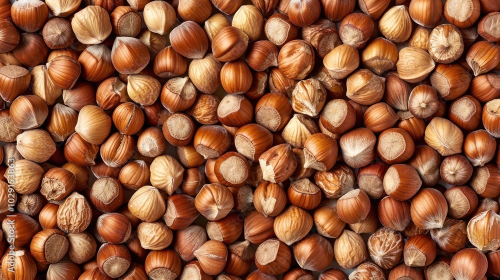 Hazelnuts background, top view, close up of hazelnut nuts texture Hazelnuts background, top view, close up of hazelnut nuts texture