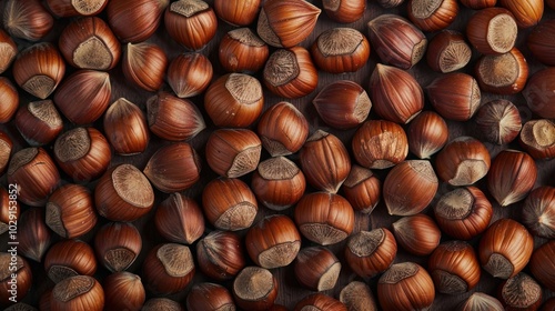 Hazelnuts background, top view, close up of hazelnut nuts texture