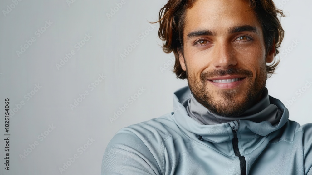 Fototapeta premium Man with running watch, white background, athletic device