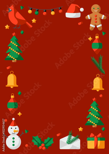 Merry Christmas frame. Holiday illustration in cartoon style.