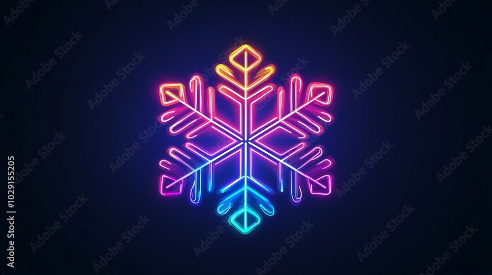 An outline neon snowflake icon featuring a glowing design with vivid colors. This neon snowflake sign serves as a snow pictogram, representing an ice crystal flake. An outline neon snowflake icon featuring a glowing design with vivid colors. This neon snowflake sign serves as a snow pictogram, representing an ice crystal flake.