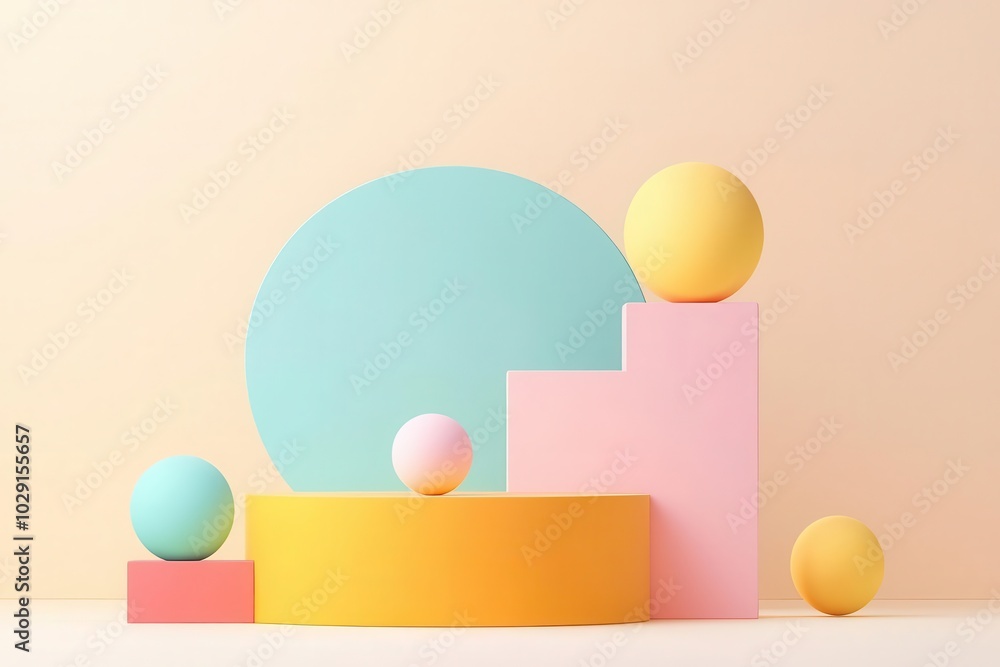 A vibrant arrangement of colorful geometric shapes, including circles and spheres, set against a soft pastel background, creating a playful and modern aesthetic. A vibrant arrangement of colorful geometric shapes, including circles and spheres, set against a soft pastel background, creating a playful and modern aesthetic.