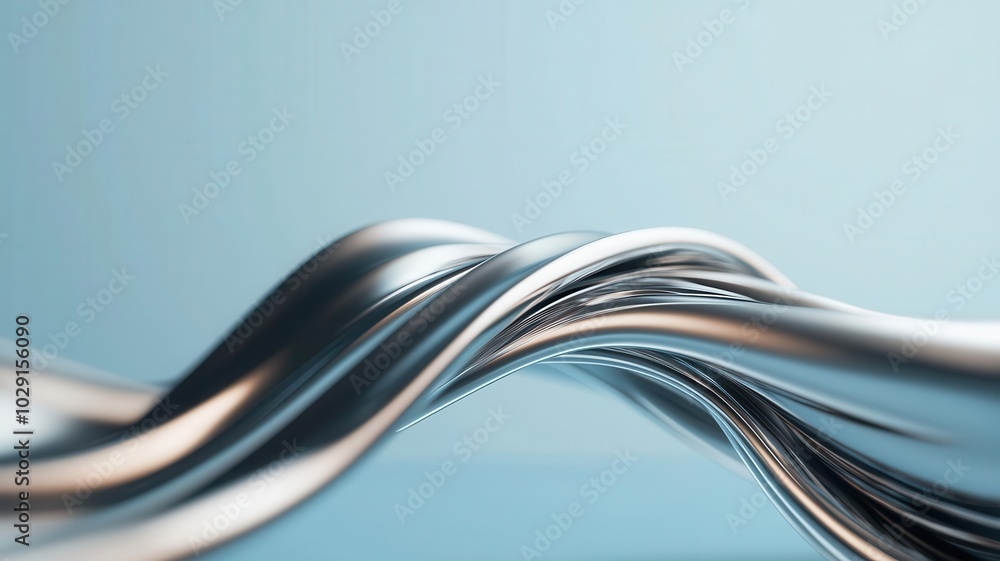 A sleek, abstract image showcasing intertwined metallic strands against a soft blue background.