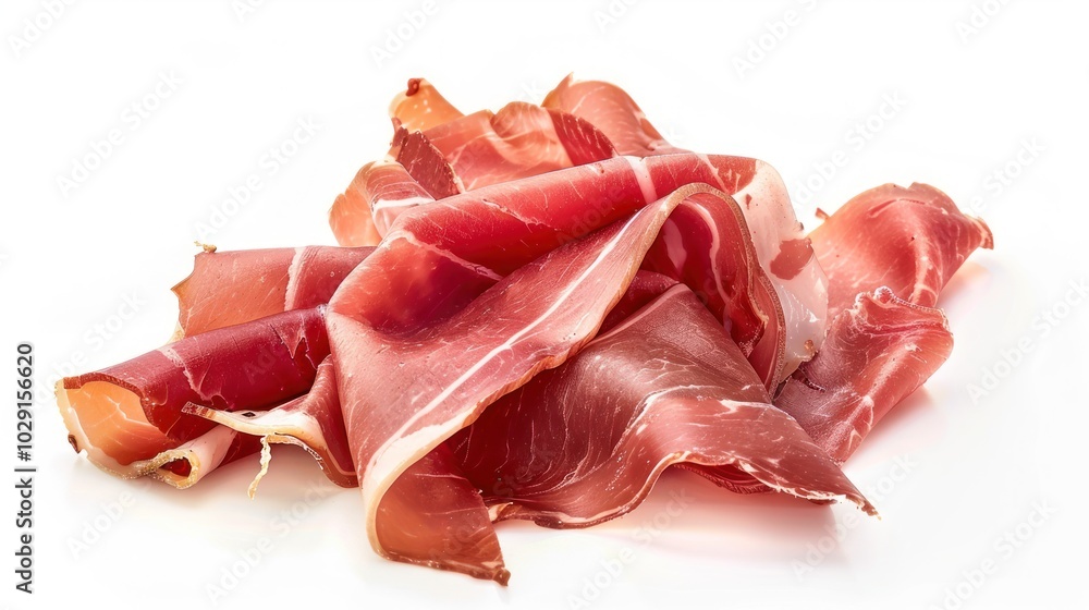 Italian prosciutto crudo or spanish jamon isolated on white background Italian prosciutto crudo or spanish jamon isolated on white background