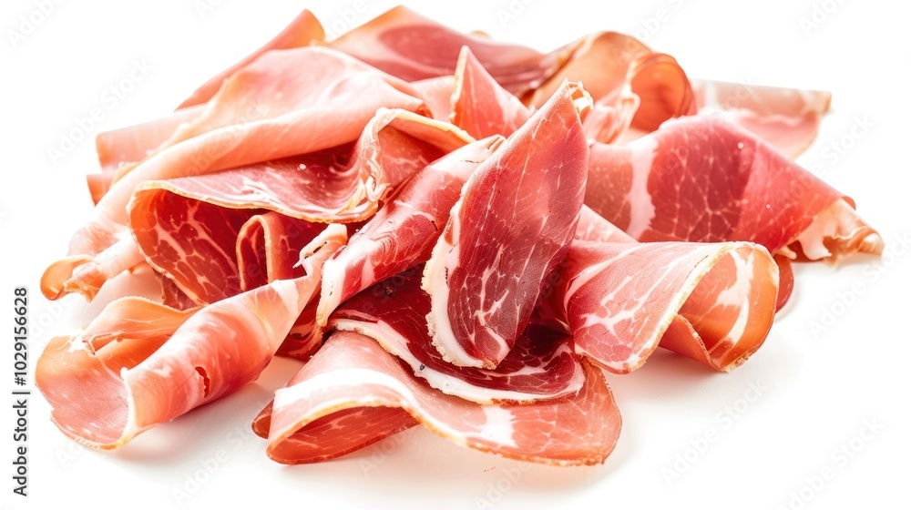 Italian prosciutto crudo or spanish jamon isolated on white background Italian prosciutto crudo or spanish jamon isolated on white background