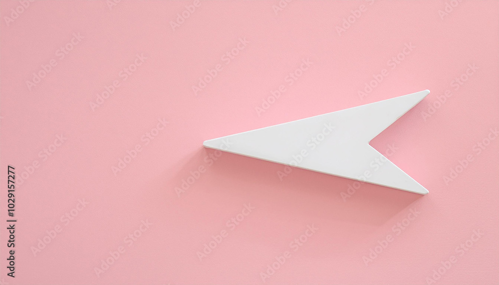 White arrow on pink background. 3D rendering. White arrow on pink background. 3D rendering.