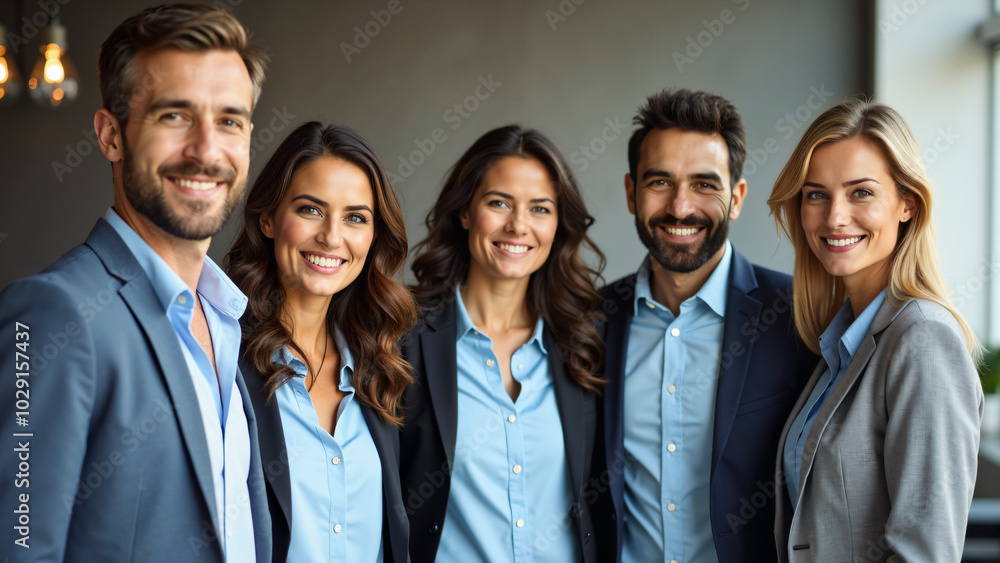Diverse Business Team: Property Management Professionals Smiling in Office - Real Estate Company Portrait Diverse Business Team: Property Management Professionals Smiling in Office - Real Estate Company Portrait