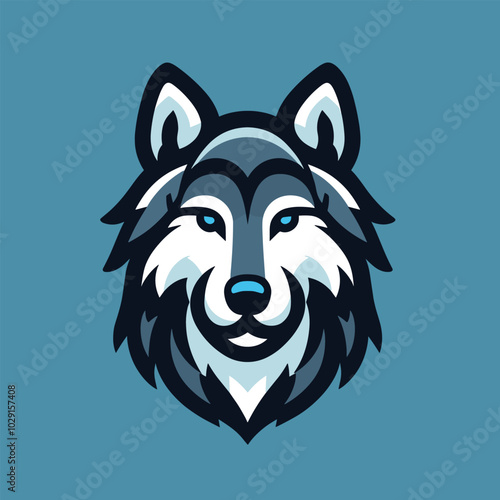 Stylized wolf head illustration modern blue and gray design photo