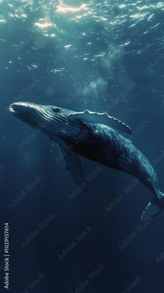 Fototapeta premium Blue whale, 4K hyperrealistic photo