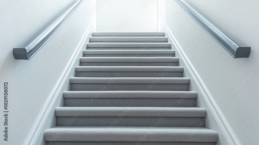 A bright, carpeted staircase leads upward, illuminated by natural light, creating a serene and inviting atmosphere. A bright, carpeted staircase leads upward, illuminated by natural light, creating a serene and inviting atmosphere.