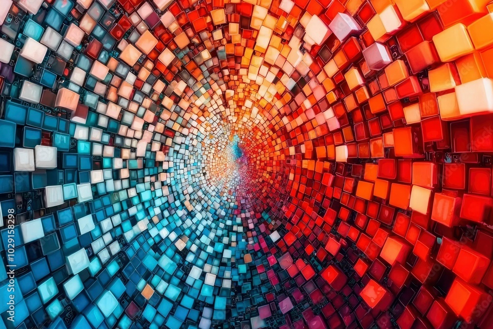 Abstract 3D Pattern of Red, Orange, and Blue Cubes Abstract 3D Pattern of Red, Orange, and Blue Cubes