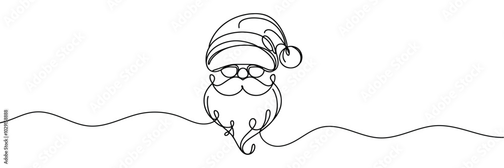 Santa Claus face. Continuous line portrait of Santa. One line Black white christmas sketch the head of Santa Claus Santa Claus face. Continuous line portrait of Santa. One line Black white christmas sketch the head of Santa Claus
