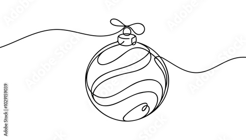 Christmas hat one line drawing on a white background. Vector illustration.