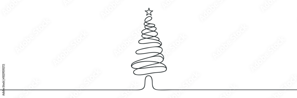 Christmas tree star one line continuous illustration Christmas tree star one line continuous illustration