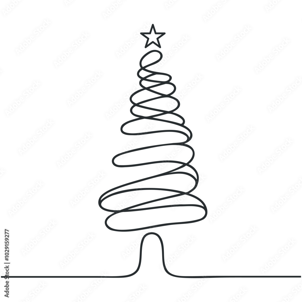 Christmas tree star one line continuous illustration Christmas tree star one line continuous illustration