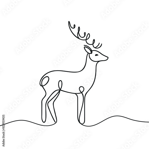 Continuous one line drawing of deer. Impala logo. Vector illustration.