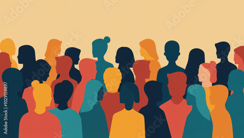 Stylized illustration of diverse crowd: Symbolizing inclusion and equal opportunities in society. Perfect for diversity campaigns.