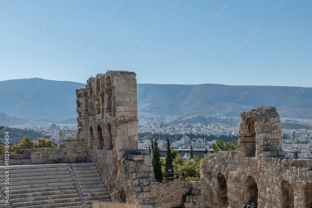 Fototapeta premium greece capital athens and acropolis ancient artifacts touristic points of interest daytime and sunset light