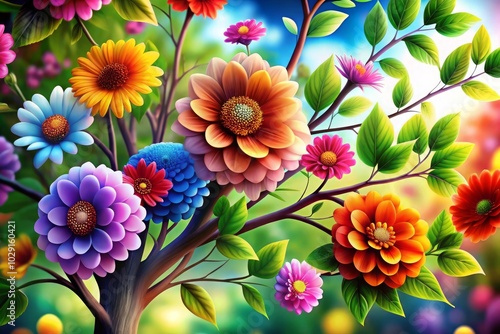 Wallpaper Mural Elegant colorful 3d flower tree Torontodigital.ca