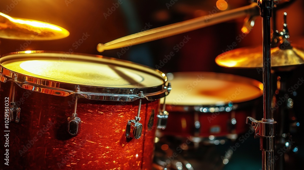Obraz premium bright red drum set with colorful cymbals