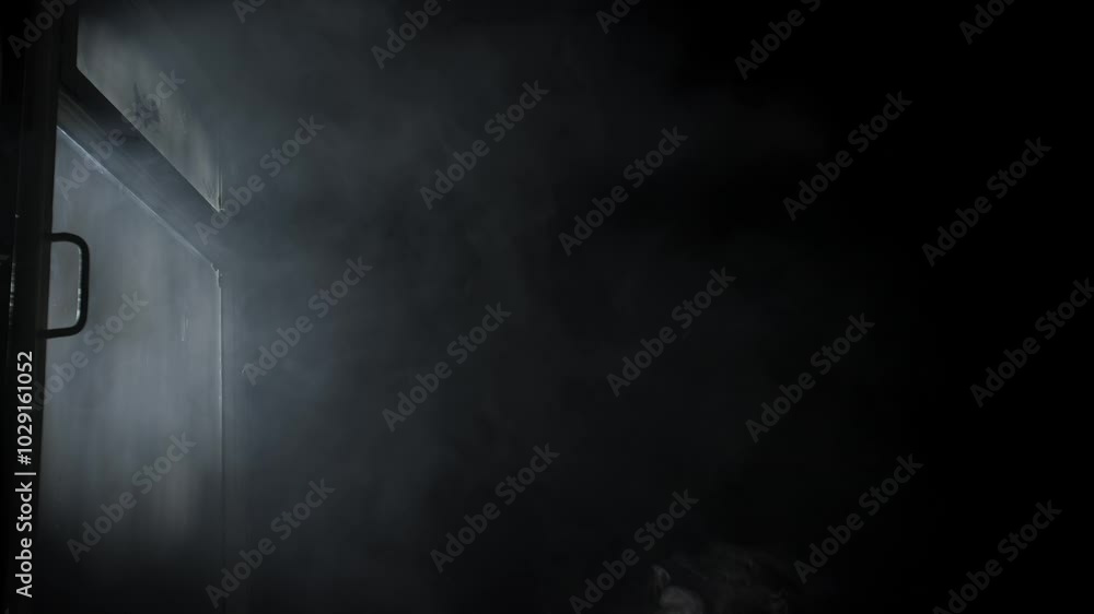 Soft diffused rays of light illuminate the foggy darkness and the window. Soft diffused rays of light illuminate the foggy darkness and the window.