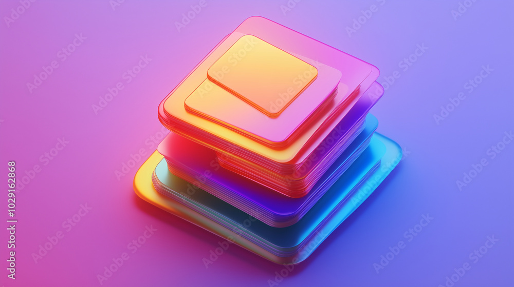 A layered document icon with floating pages, representing file management or word processing, 3D application icons A layered document icon with floating pages, representing file management or word processing, 3D application icons